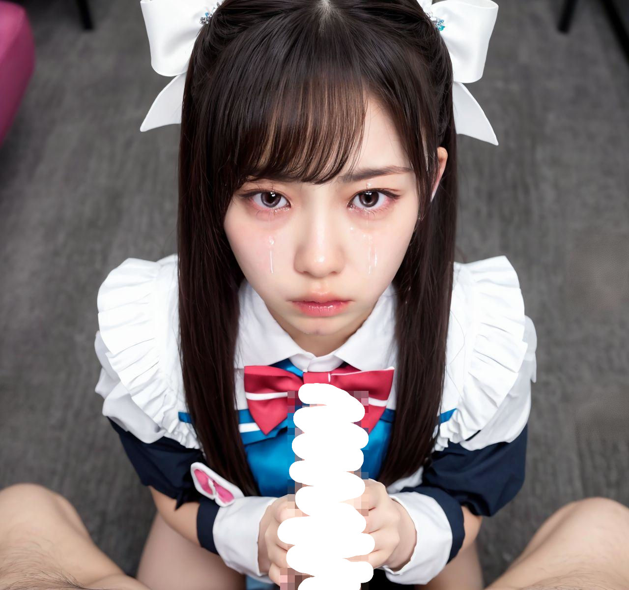 【リアル】ステージ衣装を着たアイドルに無理やり俺のブツを握らせる【リアルAIエロ画像】