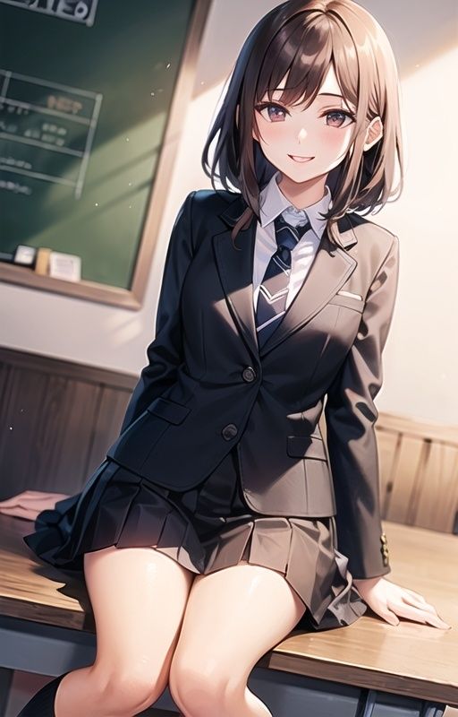 【二次・虹エロ画像】制服美少女と放課後の教室でエッチ