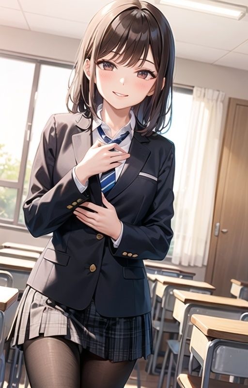 【二次・虹エロ画像】制服美少女と放課後の教室でエッチ