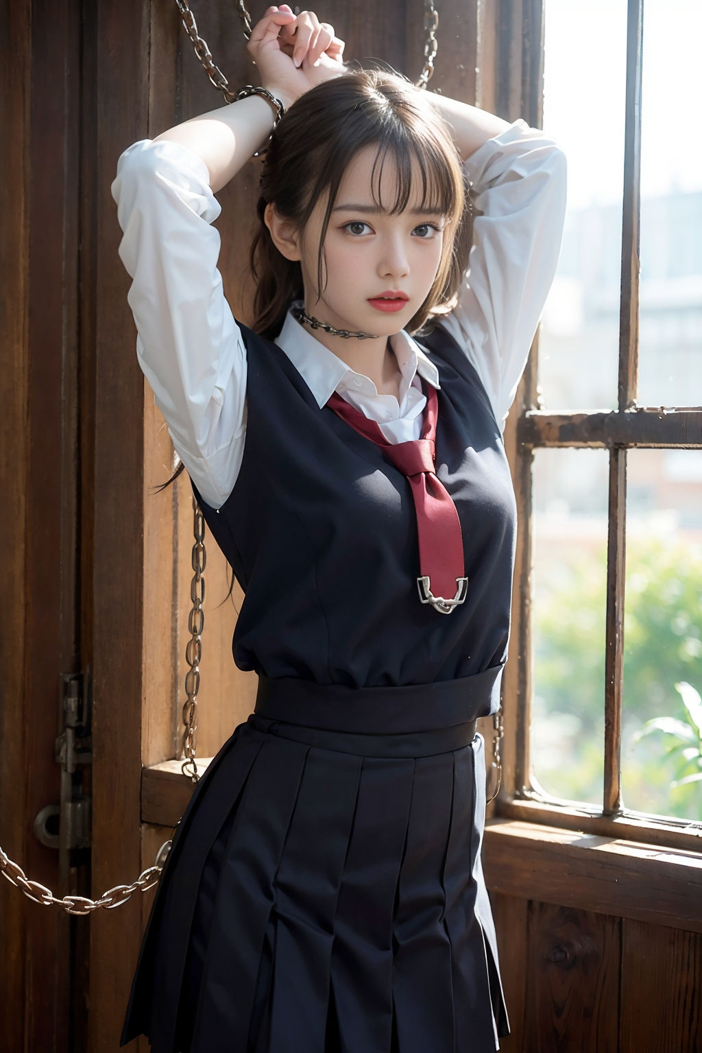 【リアル】制服JKを拘束して恥ずかしい姿にするリアルAIエロ画像