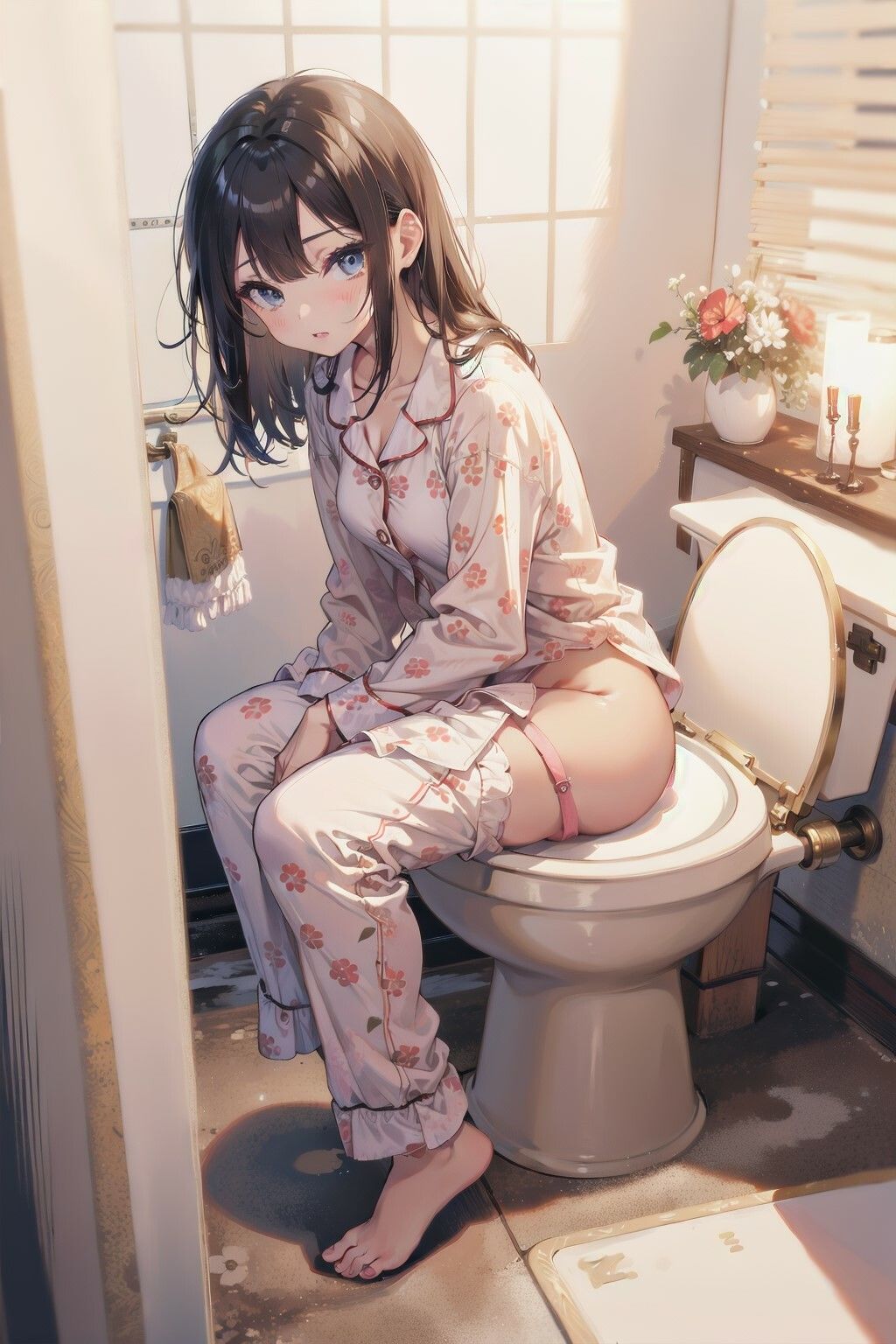 【二次元AIエロ画像】女の子のトイレ中に突撃！美少女のトイレ姿を刮目せよ