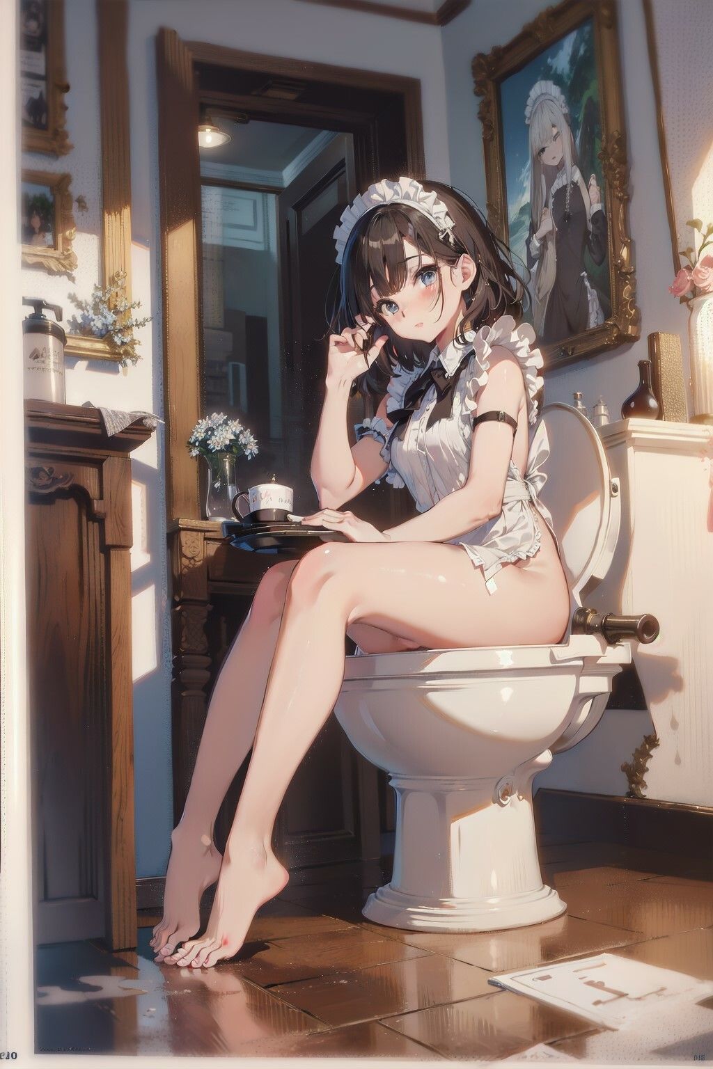【二次元AIエロ画像】女の子のトイレ中に突撃！美少女のトイレ姿を刮目せよ