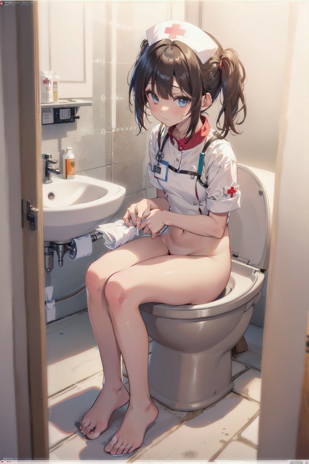【二次元AIエロ画像】女の子のトイレ中に突撃！美少女のトイレ姿を刮目せよ