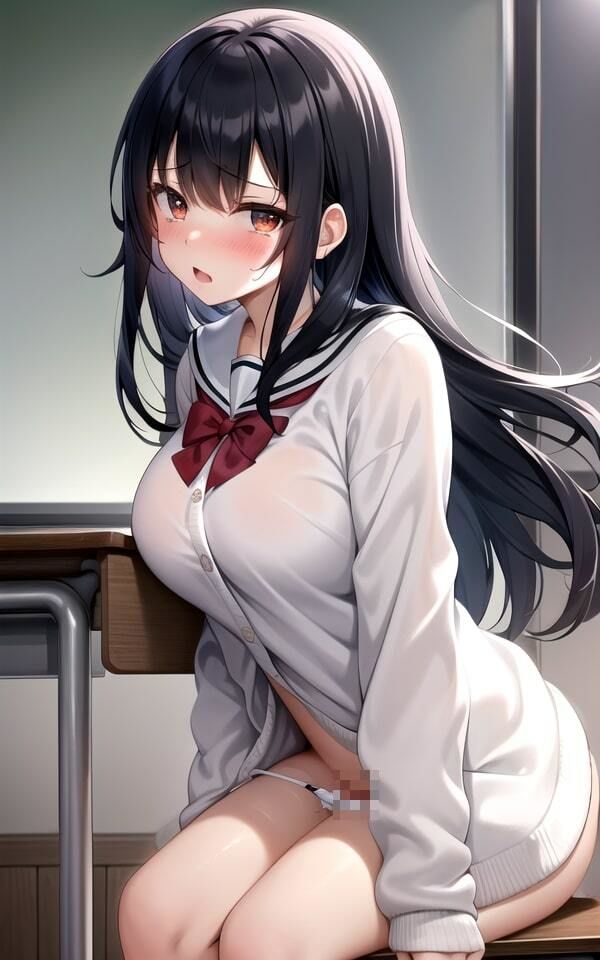 【二次元エロ画像】教室でオナニーしちゃう巨乳JKの虹CGエロ画像