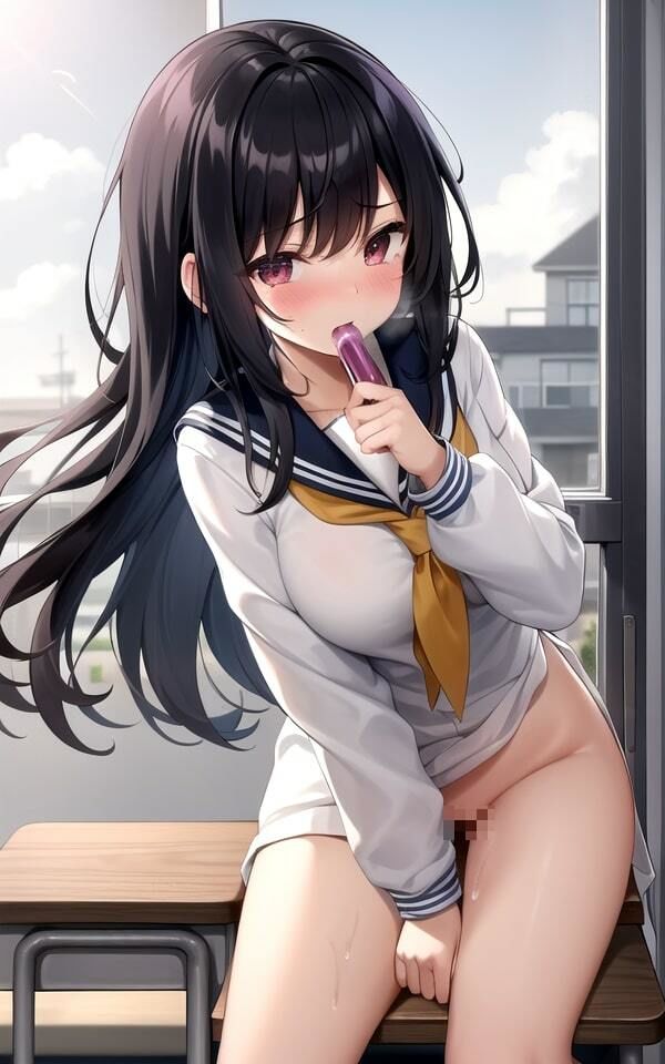 【二次元エロ画像】教室でオナニーしちゃう巨乳JKの虹CGエロ画像