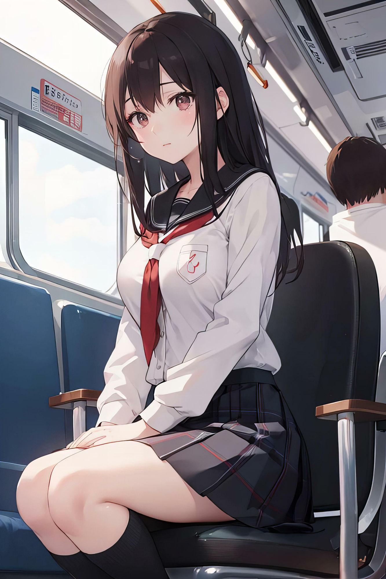 【二次】電車内で巨乳な制服JKとセックスし放題[二次元AIエロ画像]