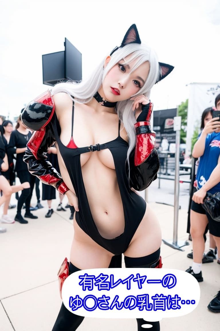 【セリフ付きリアル】服が透ける眼鏡！コミケでコスプレーヤーの裸を透視するセリフ付きのリアルAIエロ画像