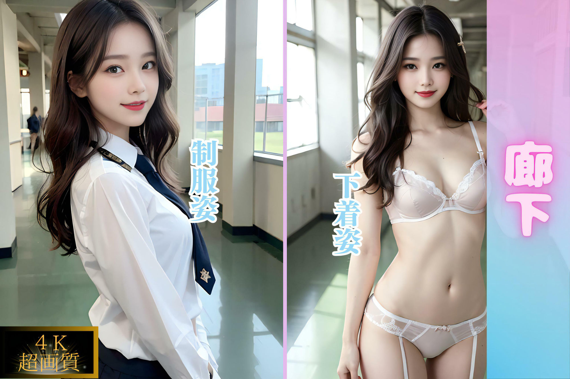 【リアル】学校でアソコを露出！美乳JKが校内でえっちなことしてるリアルAIエロ画像