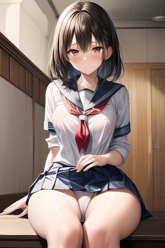 【二次】赤面しながらパンツ見せてくれるJKの二次元AIエロ画像