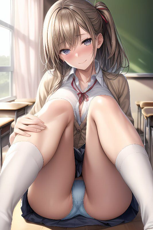 【二次】赤面しながらパンツ見せてくれるJKの二次元AIエロ画像