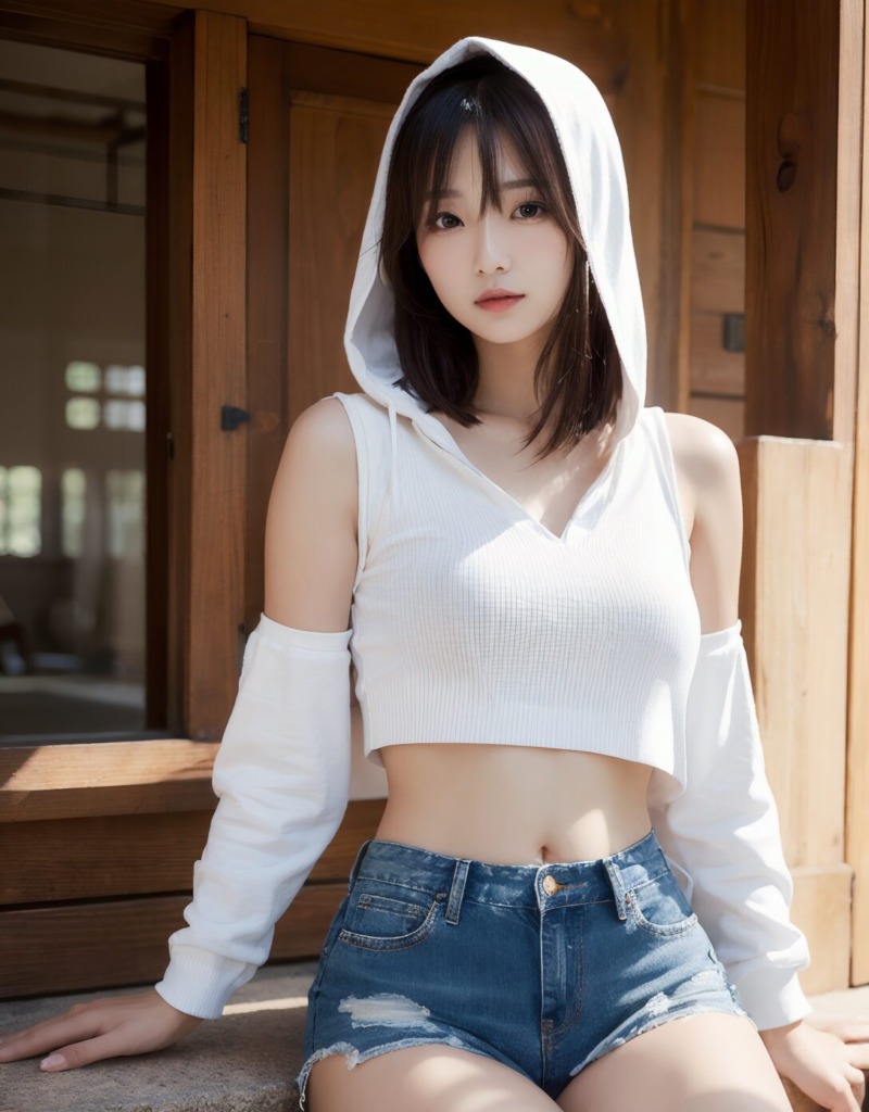 【独占・リアル系】フードをかぶった美女が露出しちゃうオリジナルCGエロ画像