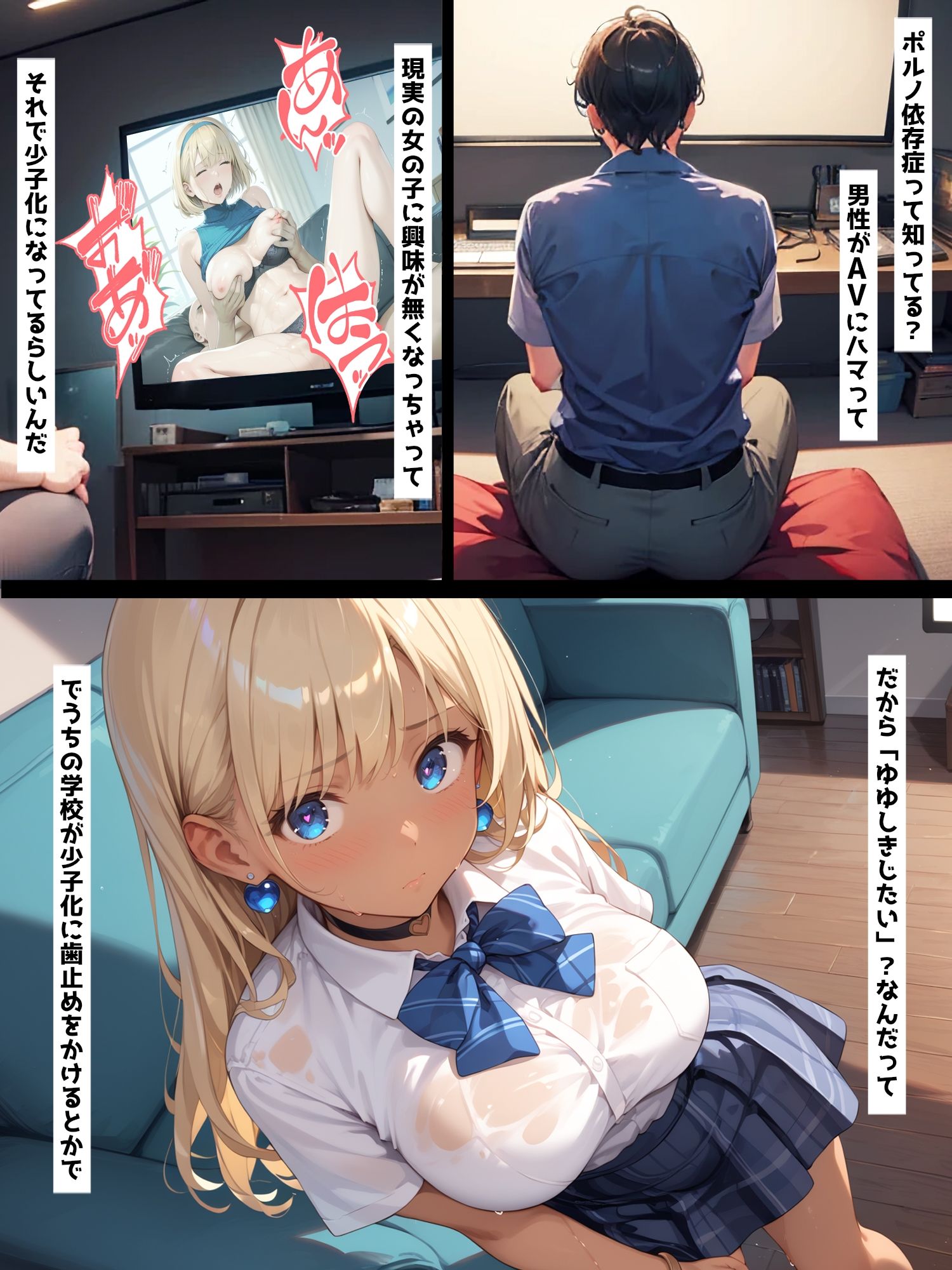 【セリフ付き二次元】制服ギャルJKがセックスボランティアをしてる二次元AIエロ画像