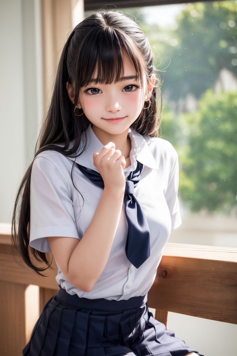 【二次】透明感のある美少女が学校で露出しちゃうセミリアルの二次元AIエロ画像