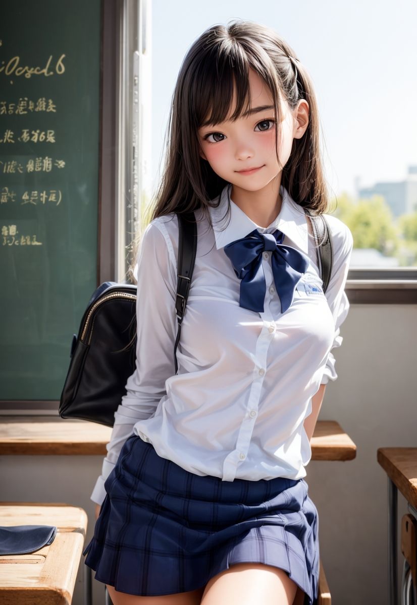 【二次】透明感のある美少女が学校で露出しちゃうセミリアルの二次元AIエロ画像