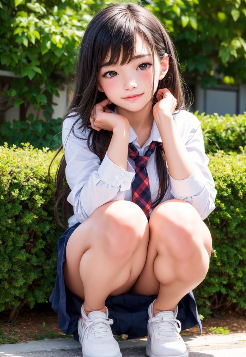 【二次】透明感のある美少女が学校で露出しちゃうセミリアルの二次元AIエロ画像