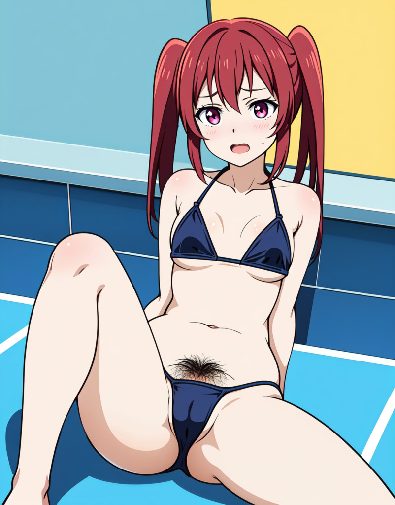 【二次元AIエロ】ビキニから下がハミ出ちゃってる美少女