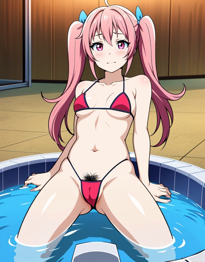 【二次元AIエロ】ビキニから下がハミ出ちゃってる美少女