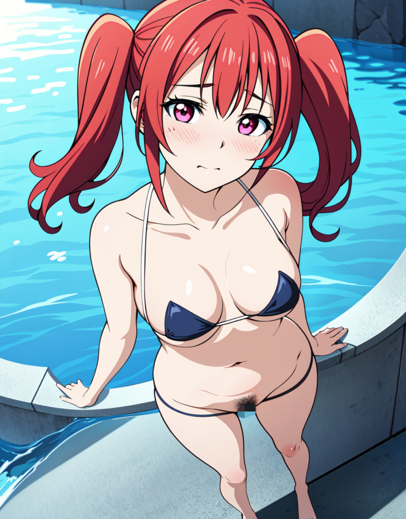 【二次元AIエロ】ビキニから下がハミ出ちゃってる美少女