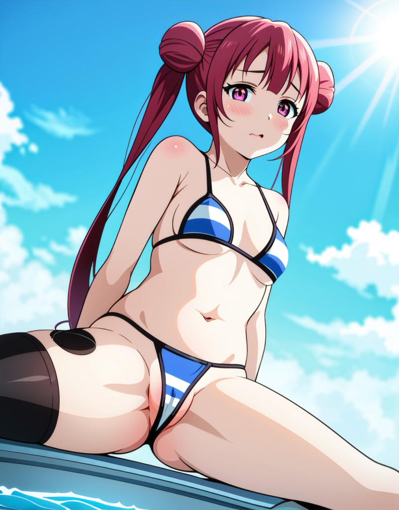 【二次元AIエロ】ビキニから下がハミ出ちゃってる美少女