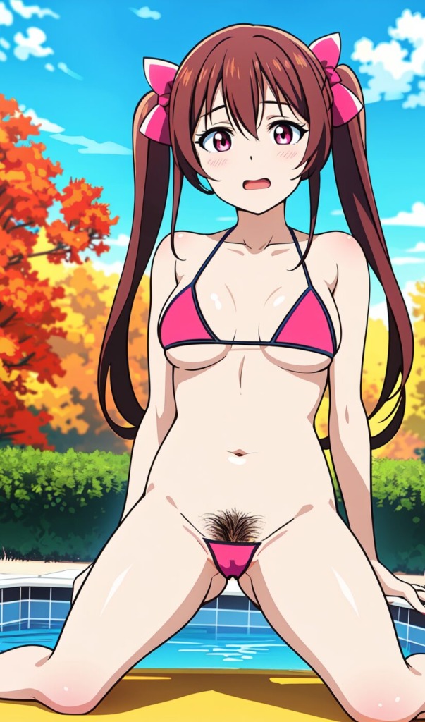 【二次元AIエロ】ビキニから下がハミ出ちゃってる美少女