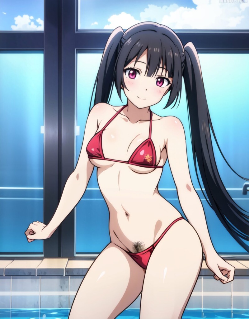 【二次元AIエロ】ビキニから下がハミ出ちゃってる美少女