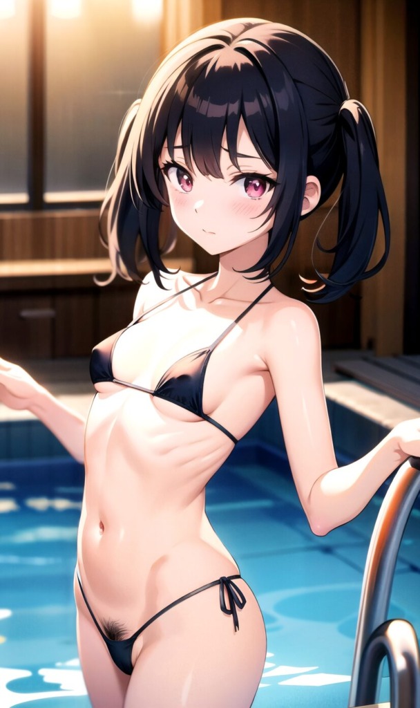 【二次元AIエロ】ビキニから下がハミ出ちゃってる美少女