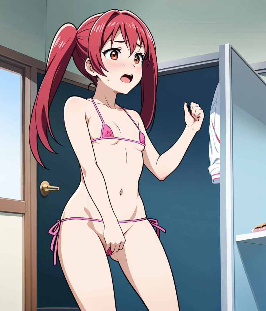 【二次元AI微エロ】室内にいるマイクロビキニを着た美少女【オリジナルAIエロ画像】