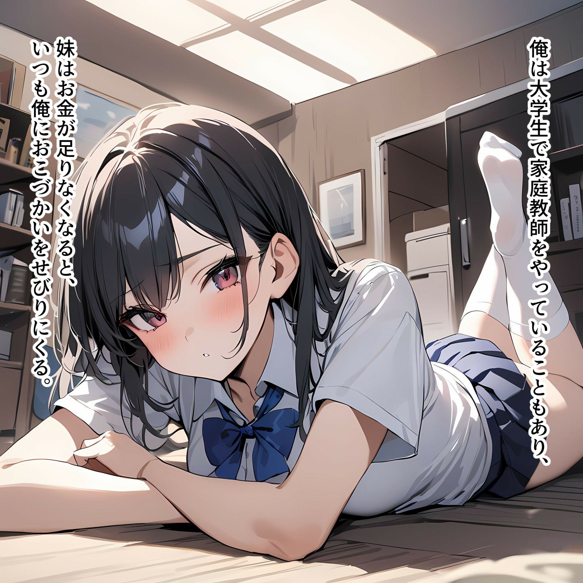 【セリフつき二次】妹にお小遣いあげたら性処理してくれるらしい【台詞つき二次元AIエロ画像】