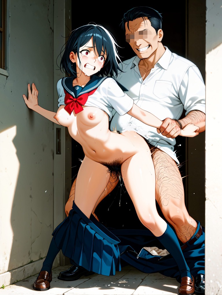 【二次】号泣!制服JKがレイプされてるオリジナルの二次元AIエロ画像