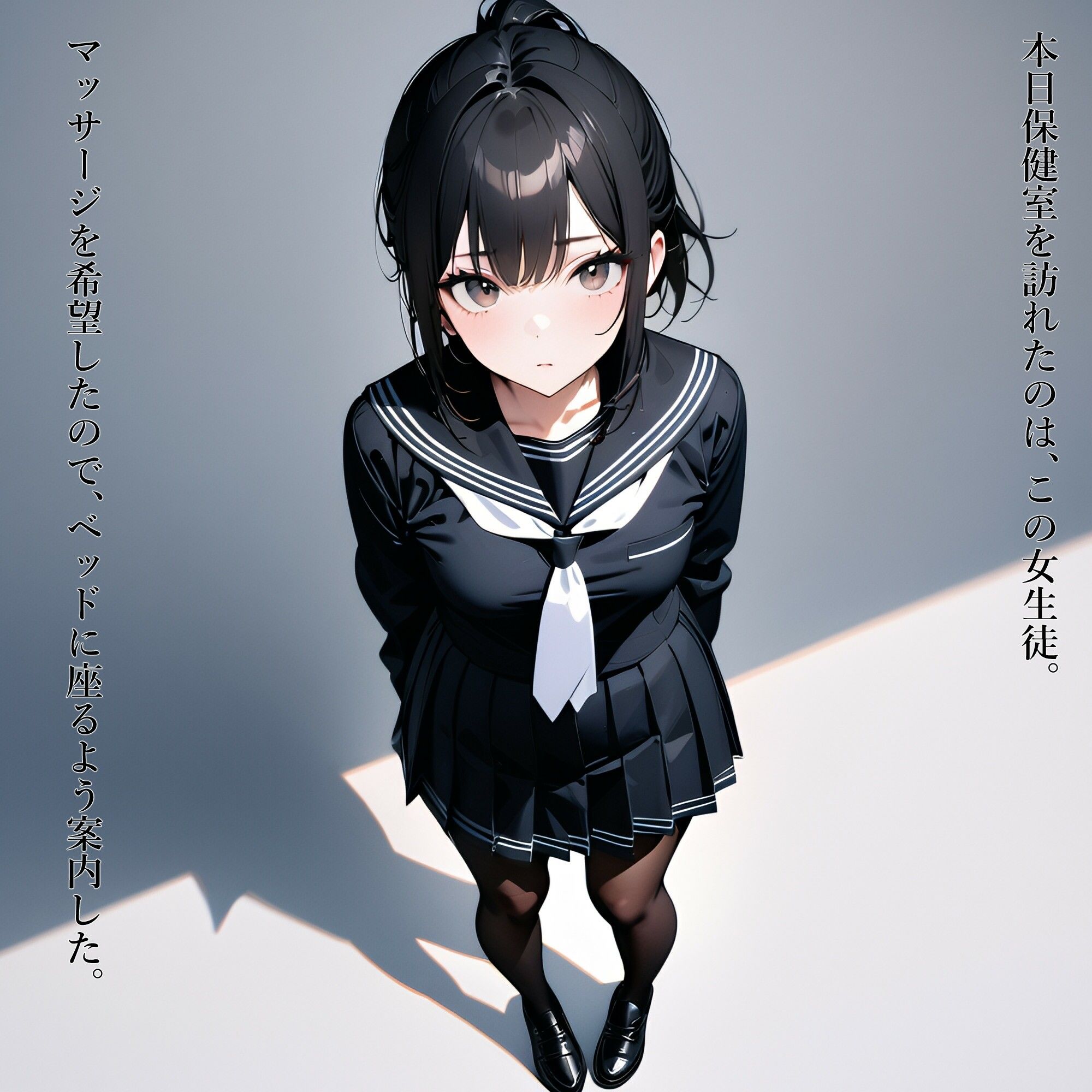 【二次】黒タイツを履いた制服JKにエッチなマッサージをする二次元AIエロ画像