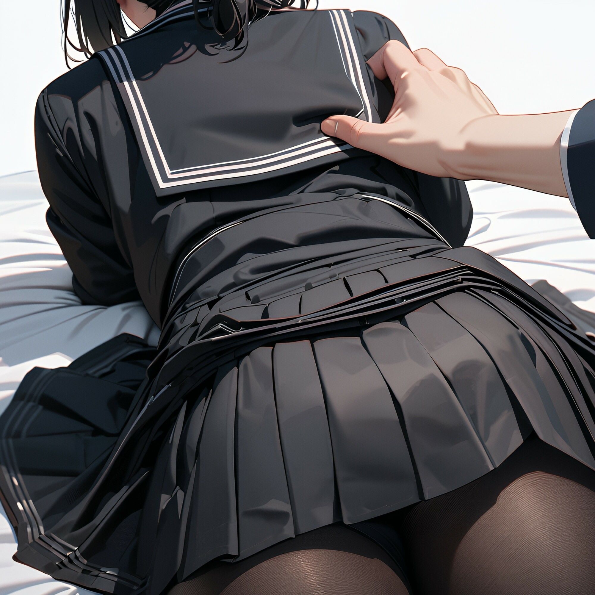 【二次】黒タイツを履いた制服JKにエッチなマッサージをする二次元AIエロ画像
