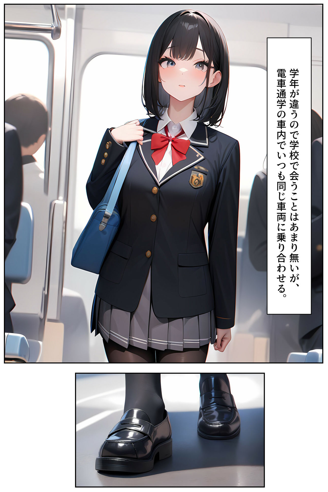 【セリフ付き二次】妹の友達の制服JK(通学電車編)[台詞つき二次元AIエロ画像]