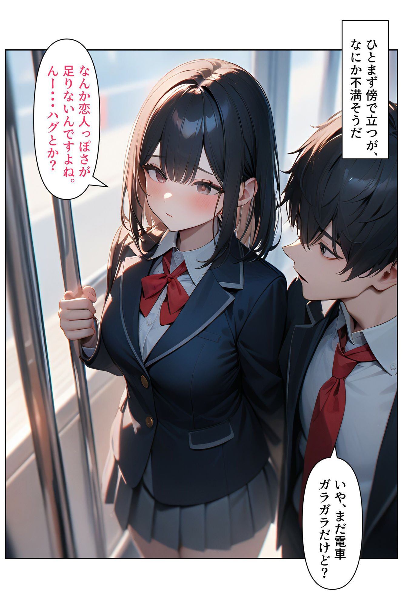 【セリフ付き二次】妹の友達の制服JK(通学電車編)[台詞つき二次元AIエロ画像]