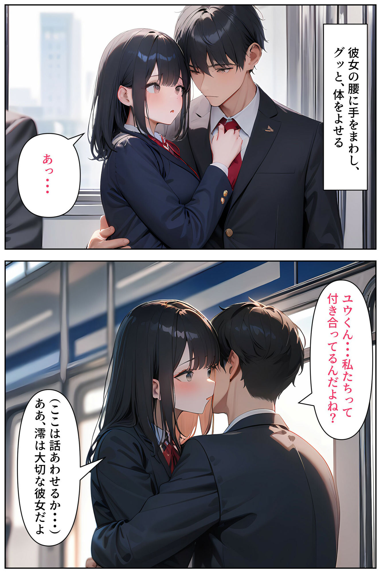 【セリフ付き二次】妹の友達の制服JK(通学電車編)[台詞つき二次元AIエロ画像]