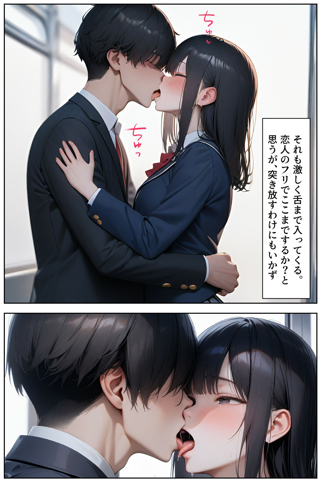 【セリフ付き二次】妹の友達の制服JK(通学電車編)[台詞つき二次元AIエロ画像]