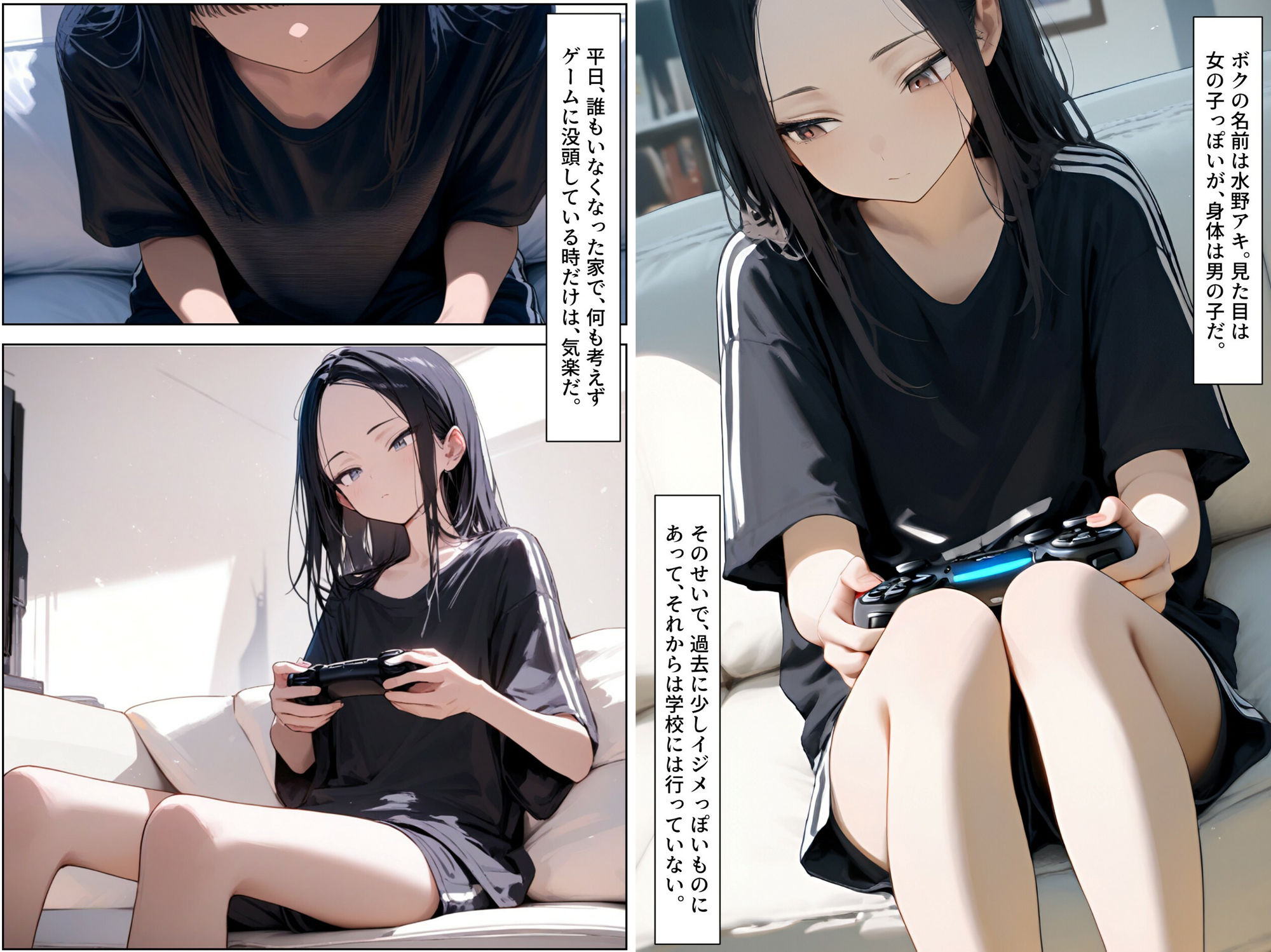 【二次】男の娘のセリフ付きエロ画像(お姉ちゃんとエッチな特訓編)[セリフ付き二次元AIエロ画像]