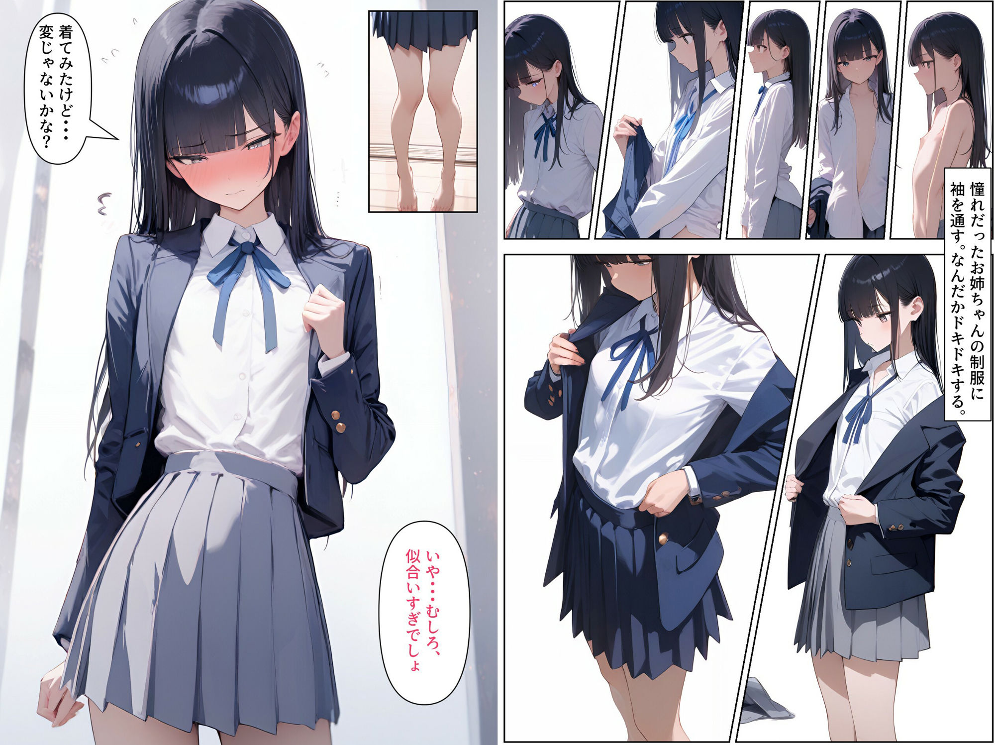 【二次】男の娘のセリフ付きエロ画像(お姉ちゃんとエッチな特訓編)[セリフ付き二次元AIエロ画像]