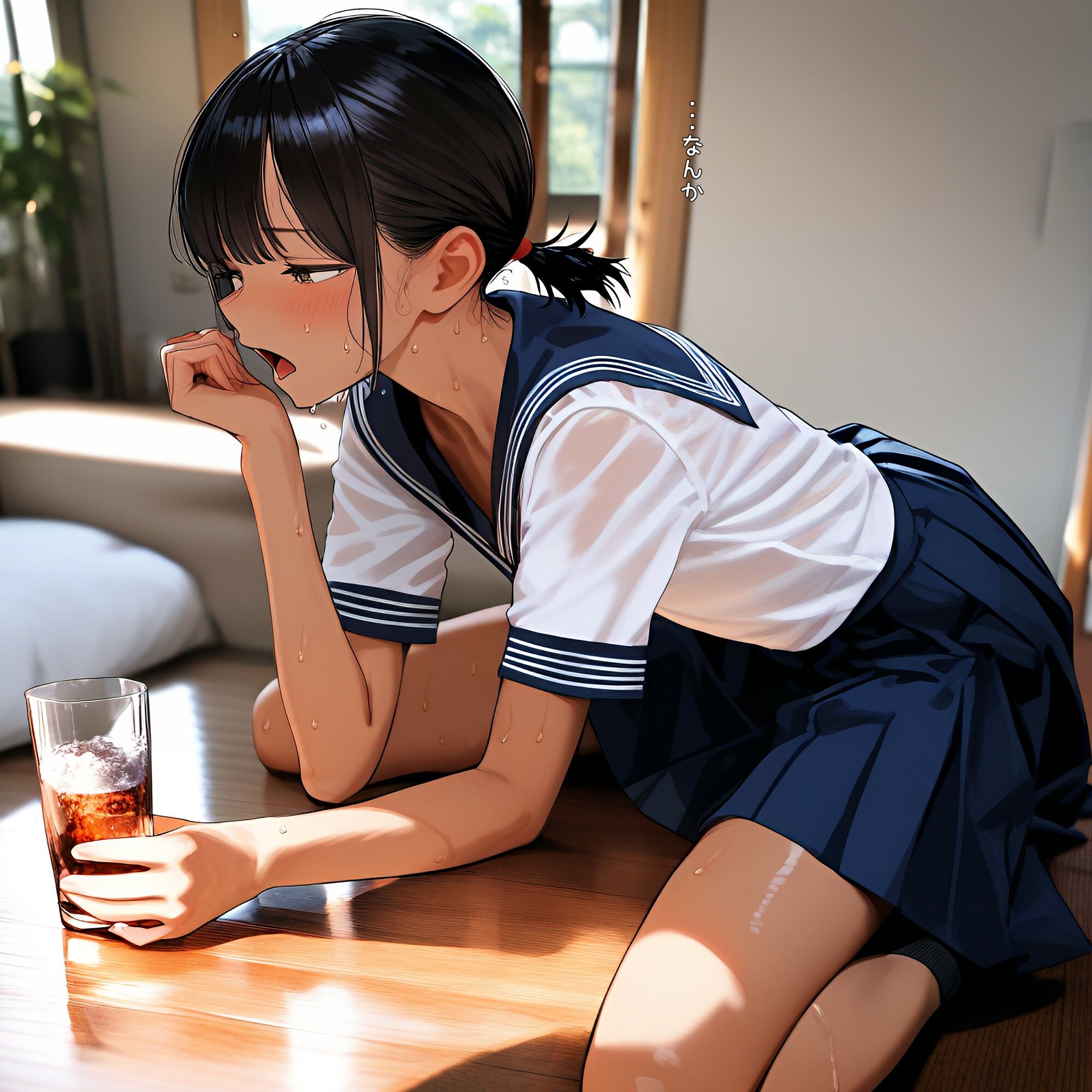 【二次】日焼けしたスレンダーなJK妹に悪戯しちゃう二次元AIエロ画像
