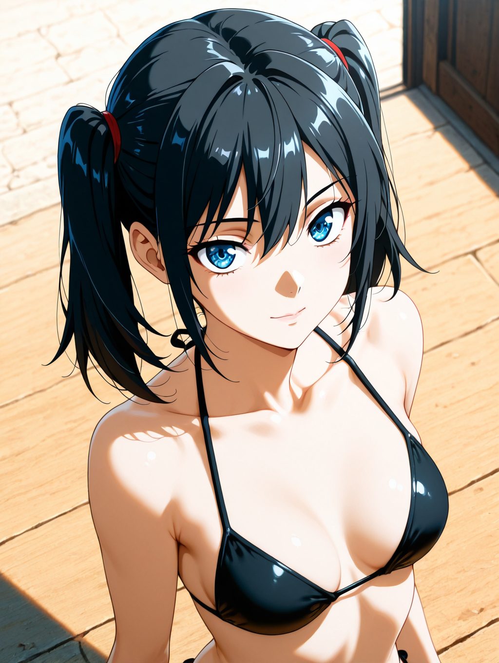【二次・微エロ】黒ビキニとツインテールの二次元AIエロ画像(オリジナル)