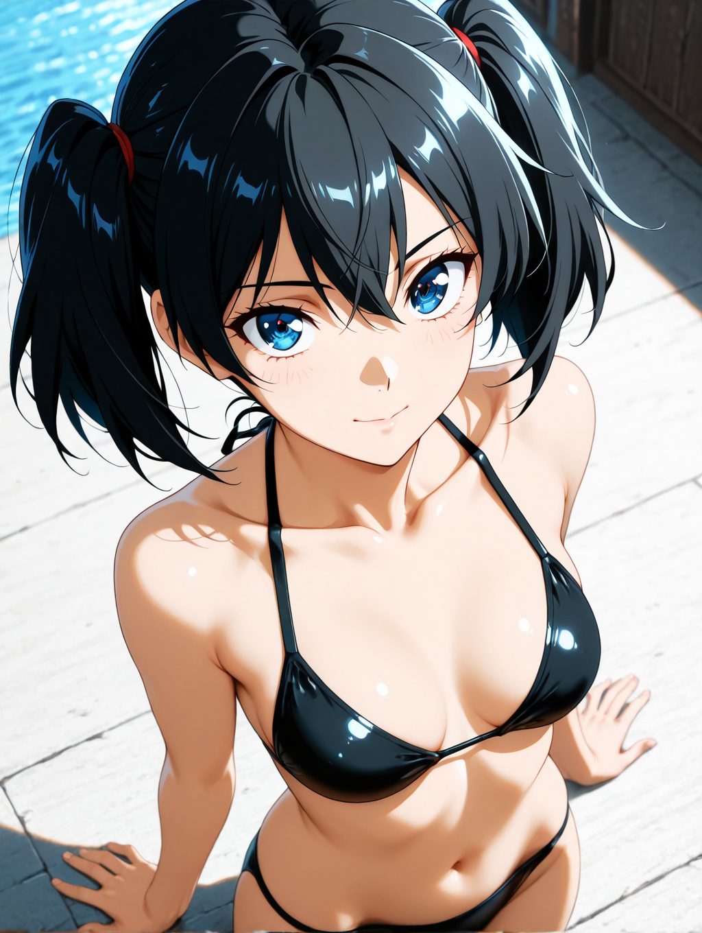 【二次・微エロ】黒ビキニとツインテールの二次元AIエロ画像(オリジナル)