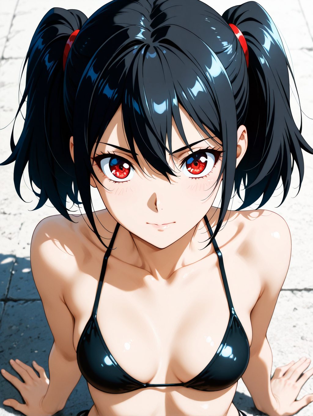 【二次・微エロ】黒ビキニとツインテールの二次元AIエロ画像(オリジナル)
