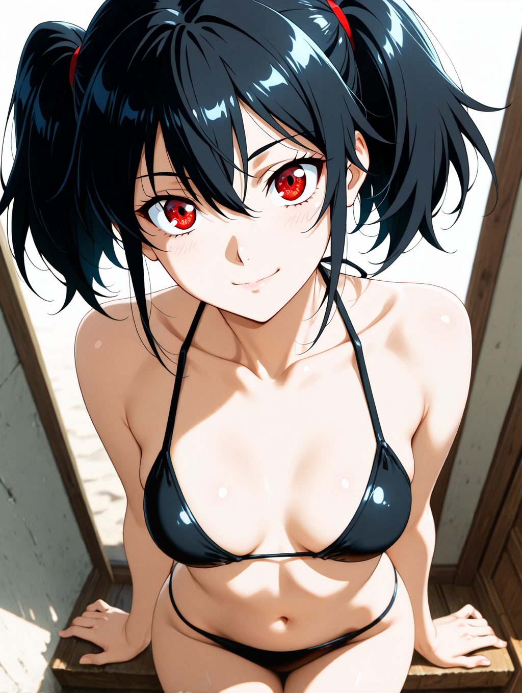 【二次・微エロ】黒ビキニとツインテールの二次元AIエロ画像(オリジナル)