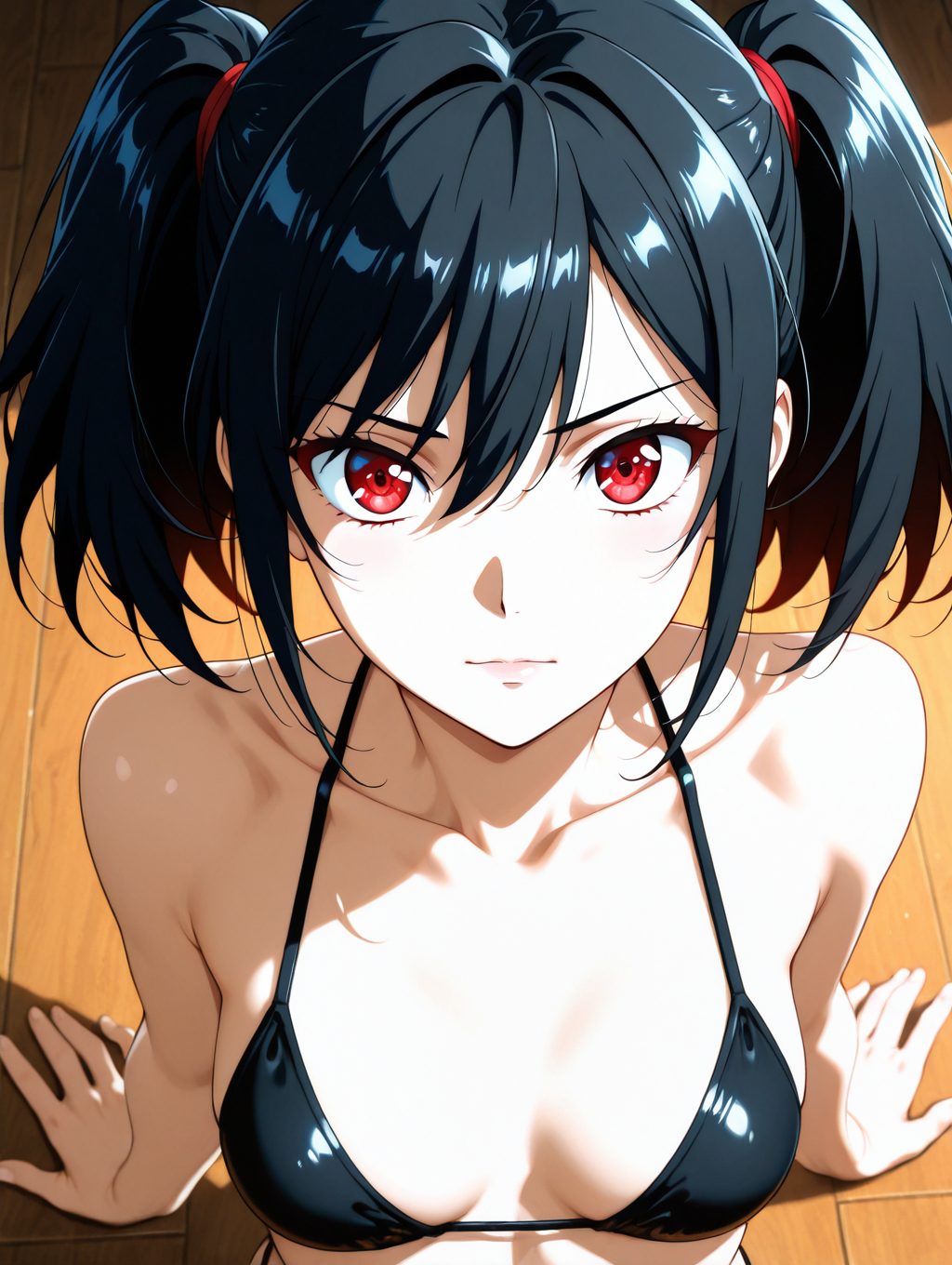 【二次・微エロ】黒ビキニとツインテールの二次元AIエロ画像(オリジナル)