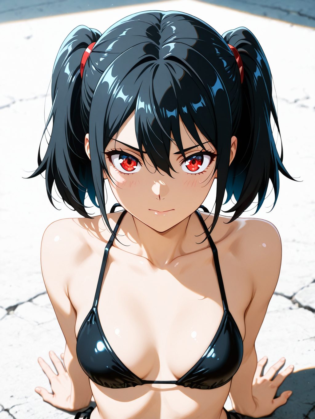 【二次・微エロ】黒ビキニとツインテールの二次元AIエロ画像(オリジナル)