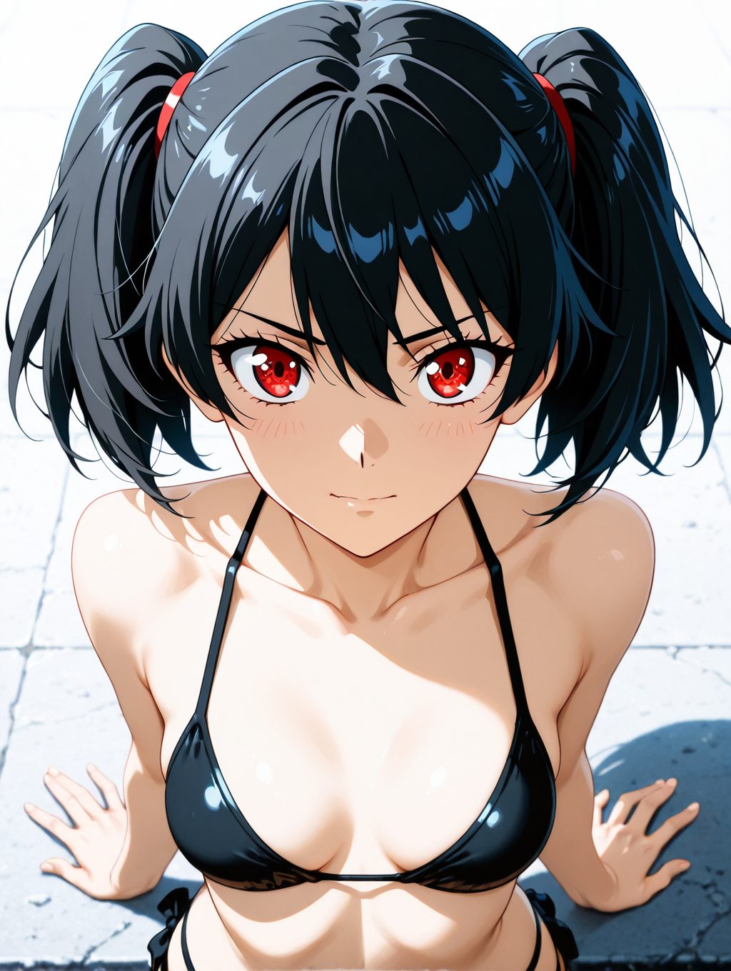 【二次・微エロ】黒ビキニとツインテールの二次元AIエロ画像(オリジナル)