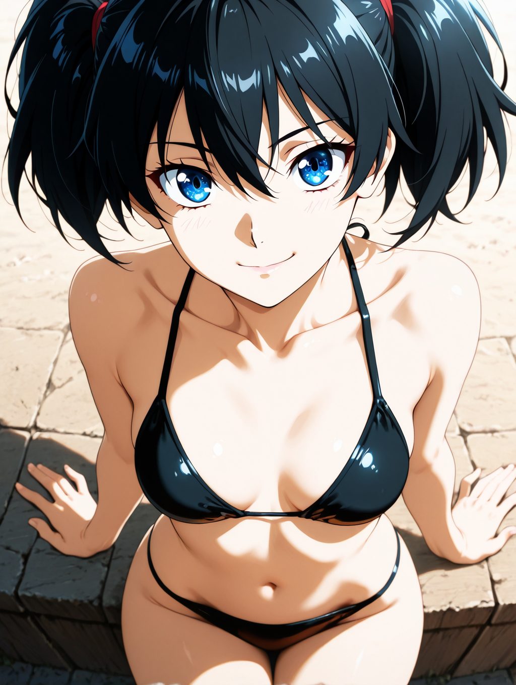 【二次・微エロ】黒ビキニとツインテールの二次元AIエロ画像(オリジナル)