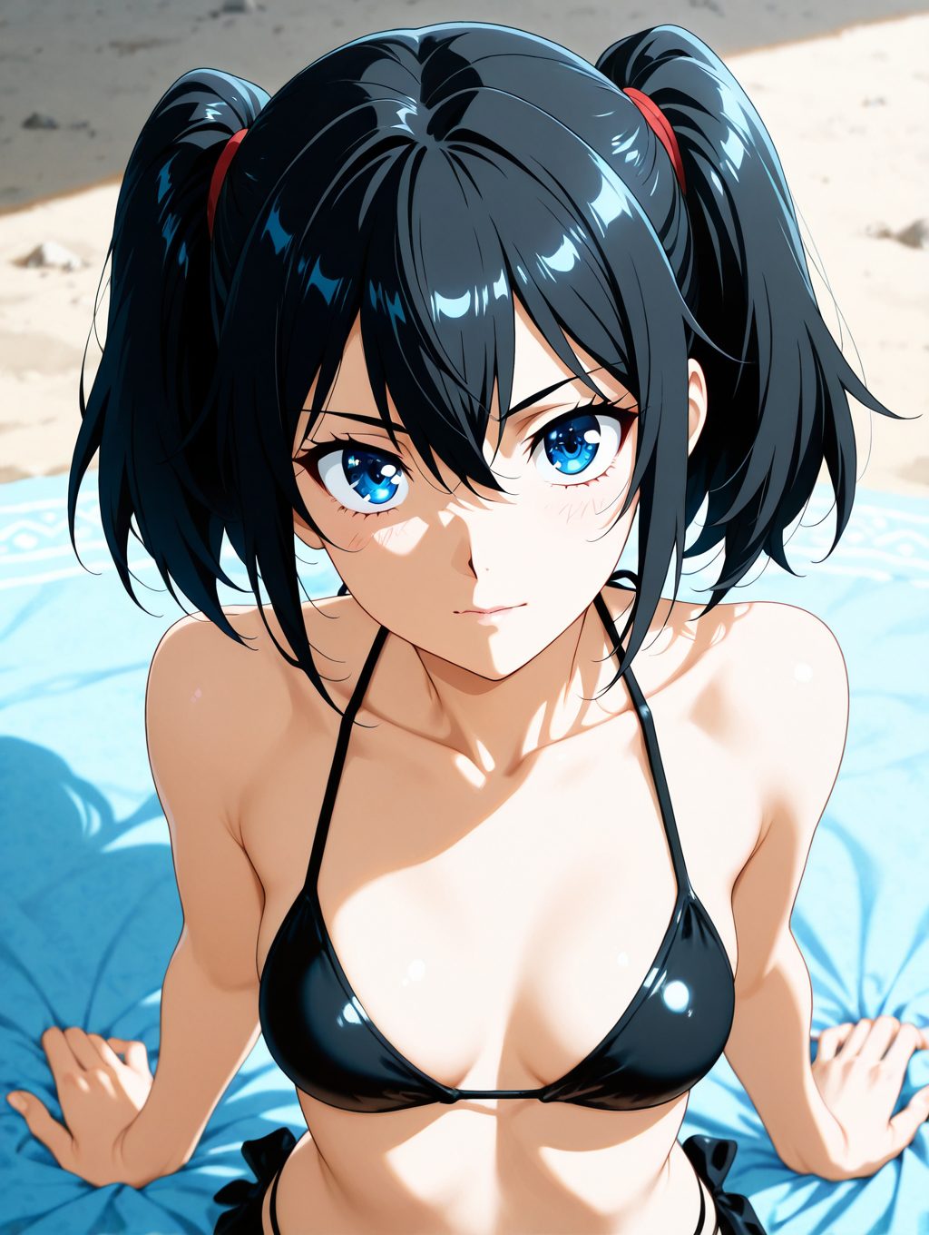 【二次・微エロ】黒ビキニとツインテールの二次元AIエロ画像(オリジナル)