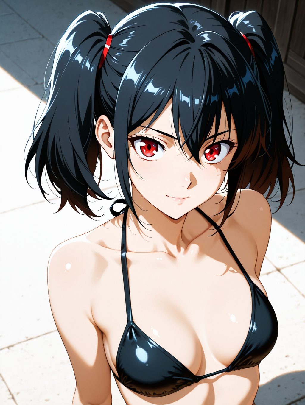 【二次・微エロ】黒ビキニとツインテールの二次元AIエロ画像(オリジナル)