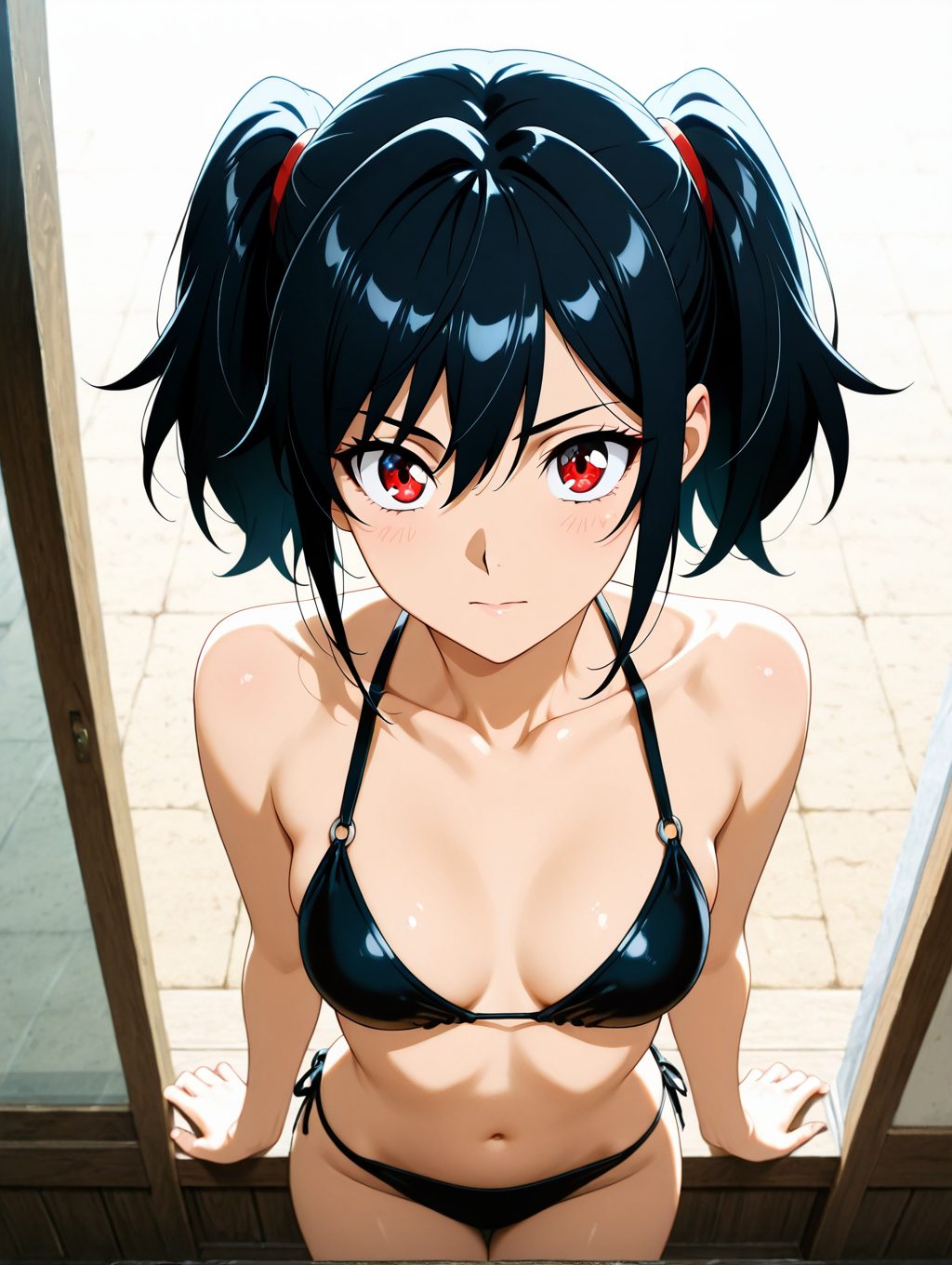 【二次・微エロ】黒ビキニとツインテールの二次元AIエロ画像(オリジナル)