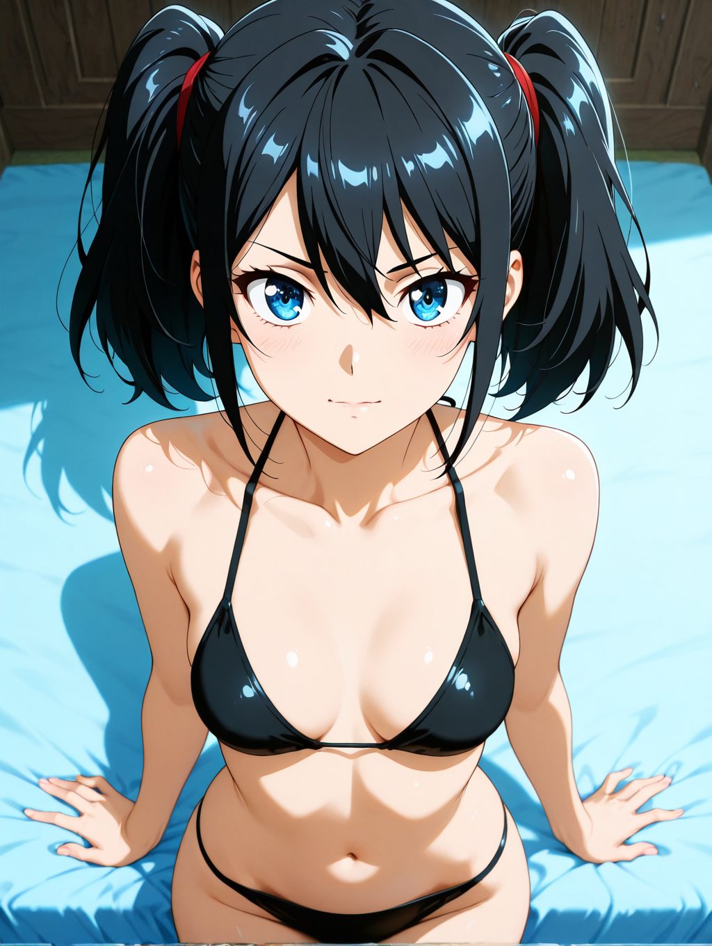 【二次・微エロ】黒ビキニとツインテールの二次元AIエロ画像(オリジナル)